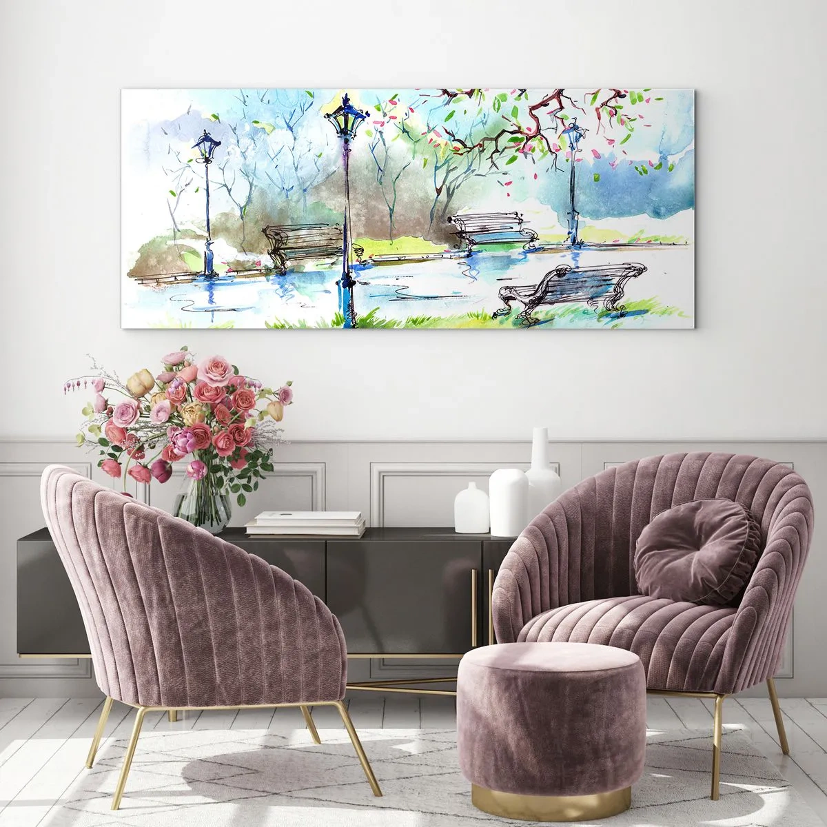 Billede på glas - Den magiske stilhed i parken - 90x30 cm