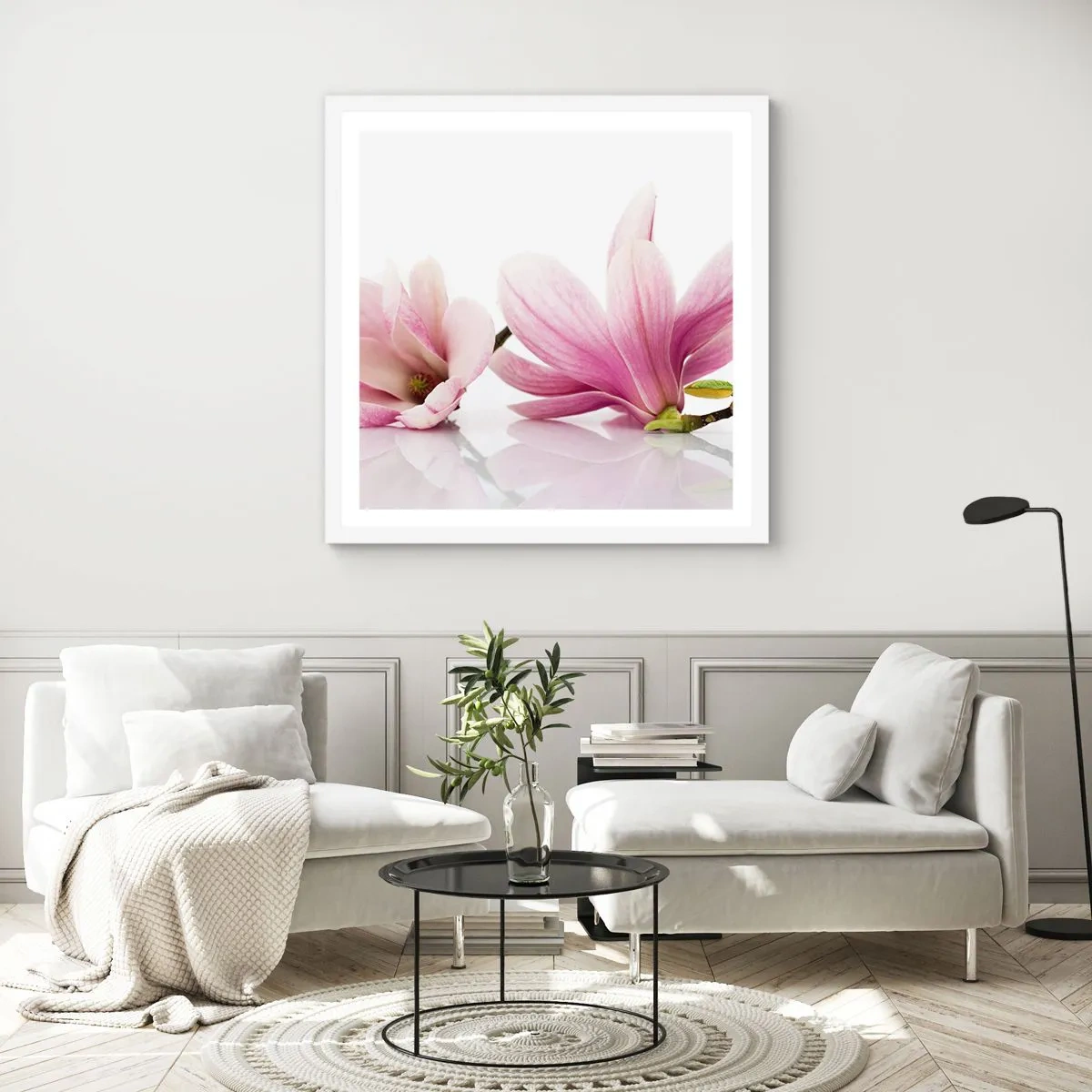 Plakat i hvid ramme - Blød som et åndedrag af forår - 60x60 cm