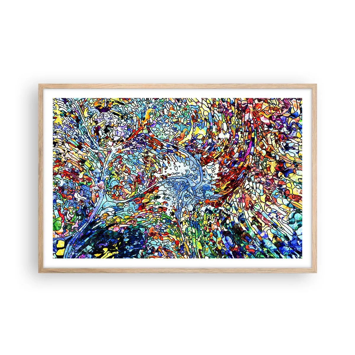 Plakat i ramme af lyst egetræ - Dråbe af farvet glas - 91x61 cm