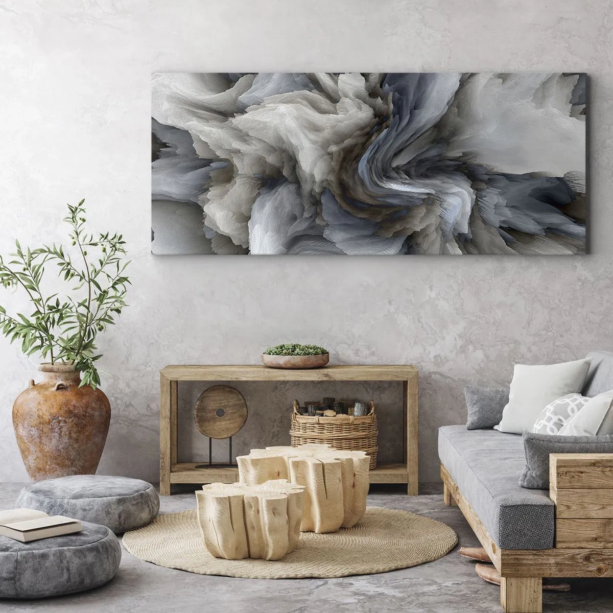 Lærredstryk - Billede på lærred - Sten og blomst - 100x40 cm