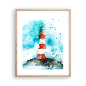 Plakat i ramme af lyst egetræ - Elementernes enhed - 40x50 cm