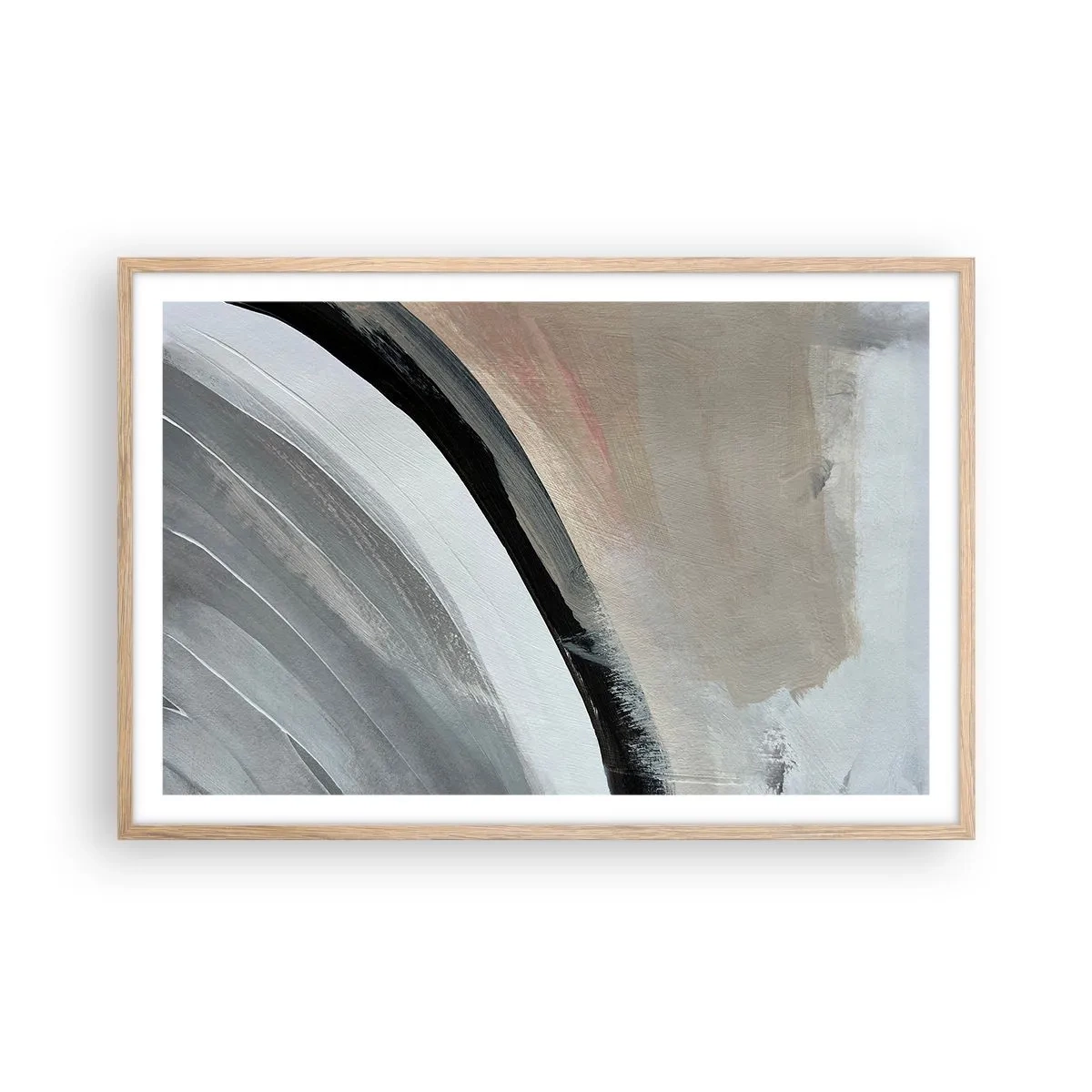 Plakat i ramme af lyst egetræ - Komposition: en bue af sort og gråt - 91x61 cm
