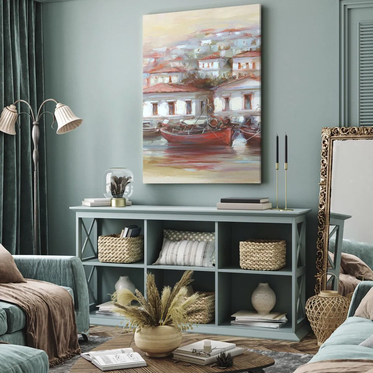 Lærredstryk - Billede på lærred - Lykkelig by - 45x80 cm