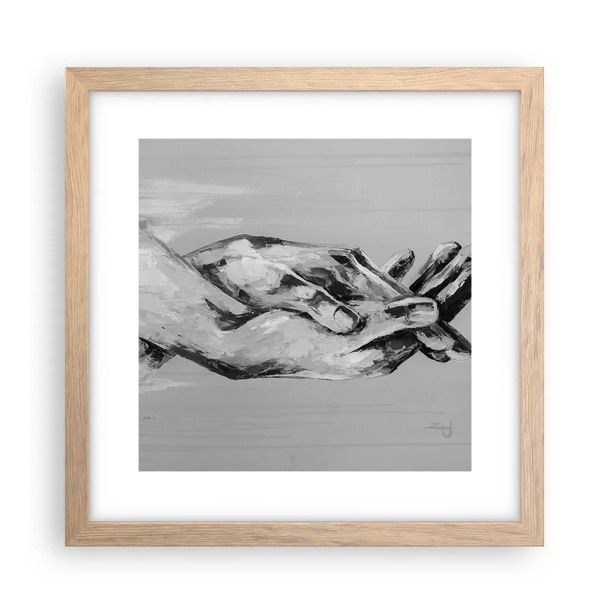 Plakat i ramme af lyst egetræ - Begyndelsen ... - 30x30 cm