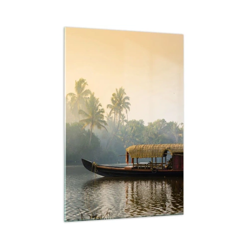 Billede på glas - Hus ved floden - 70x100 cm