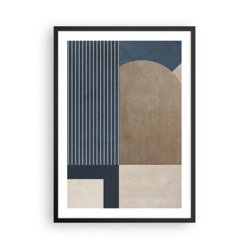 Plakat i sort ramme - Abstrakt geometrisk komposition i nuancer af marineblå og beige - 50x70cm - En komposition af enkelhed og rundhed - Moderne vægdekoration til stue og soveværelse ARTTOR