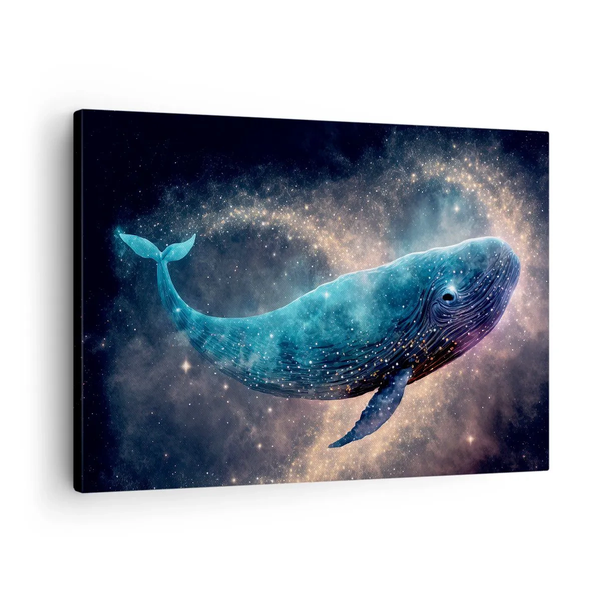 Lærredstryk - Billede på lærred - En rumhval med en galakse i baggrunden - 70x50cm - Der findes en verden... - Moderne vægdekoration til stue og soveværelse ARTTOR