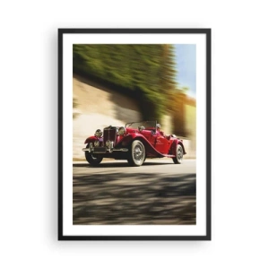 Plakat i sort ramme - Rød klassisk bil mod et sløret landskab - 50x70cm - Smukkere end Nike fra Samothrake - Moderne vægdekoration til stue og soveværelse ARTTOR