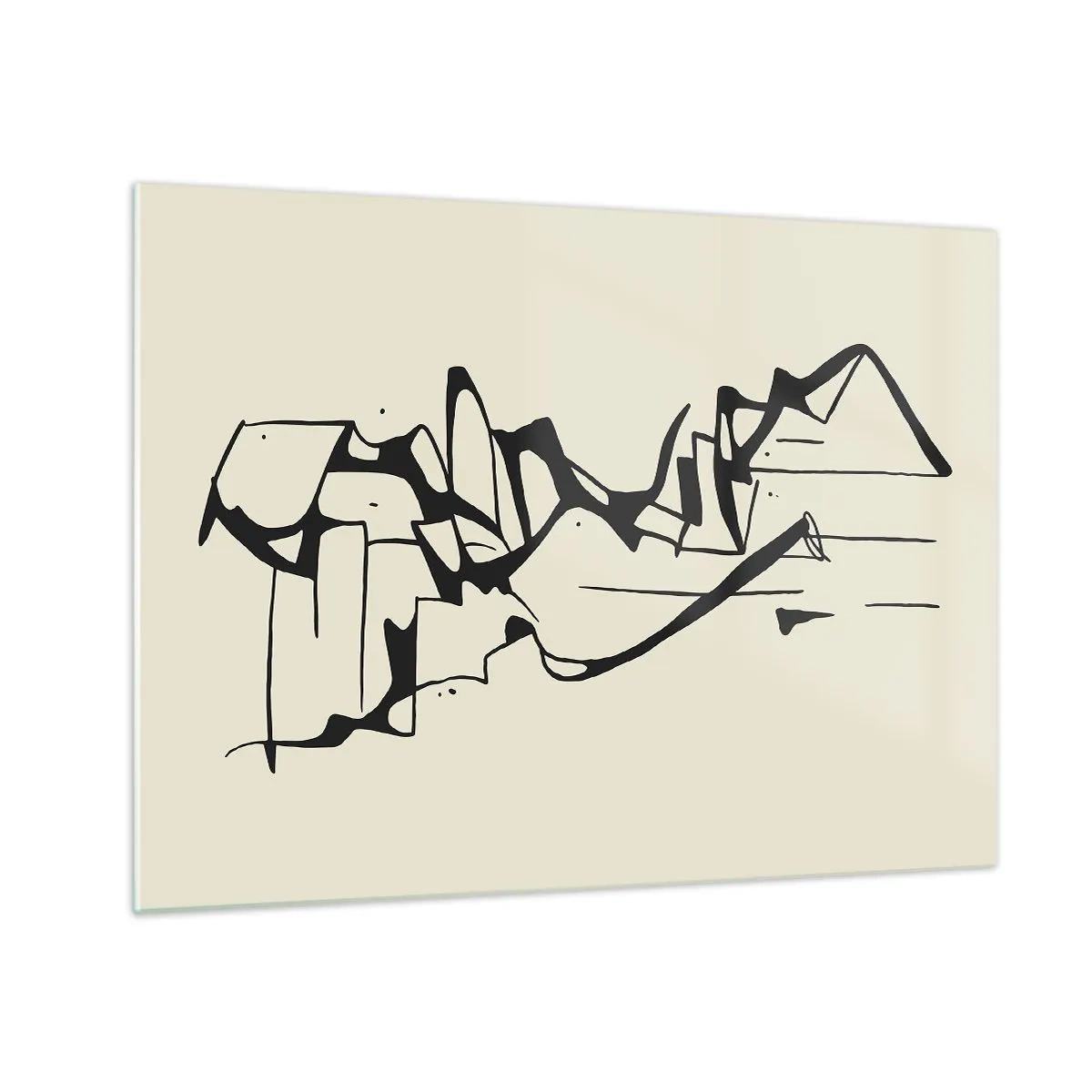 Billede på glas - Abstrakt sort og hvid linje, der danner omridset af et landskab - 70x50cm - Måske et landskab - Moderne vægdekoration til stue og soveværelse ARTTOR