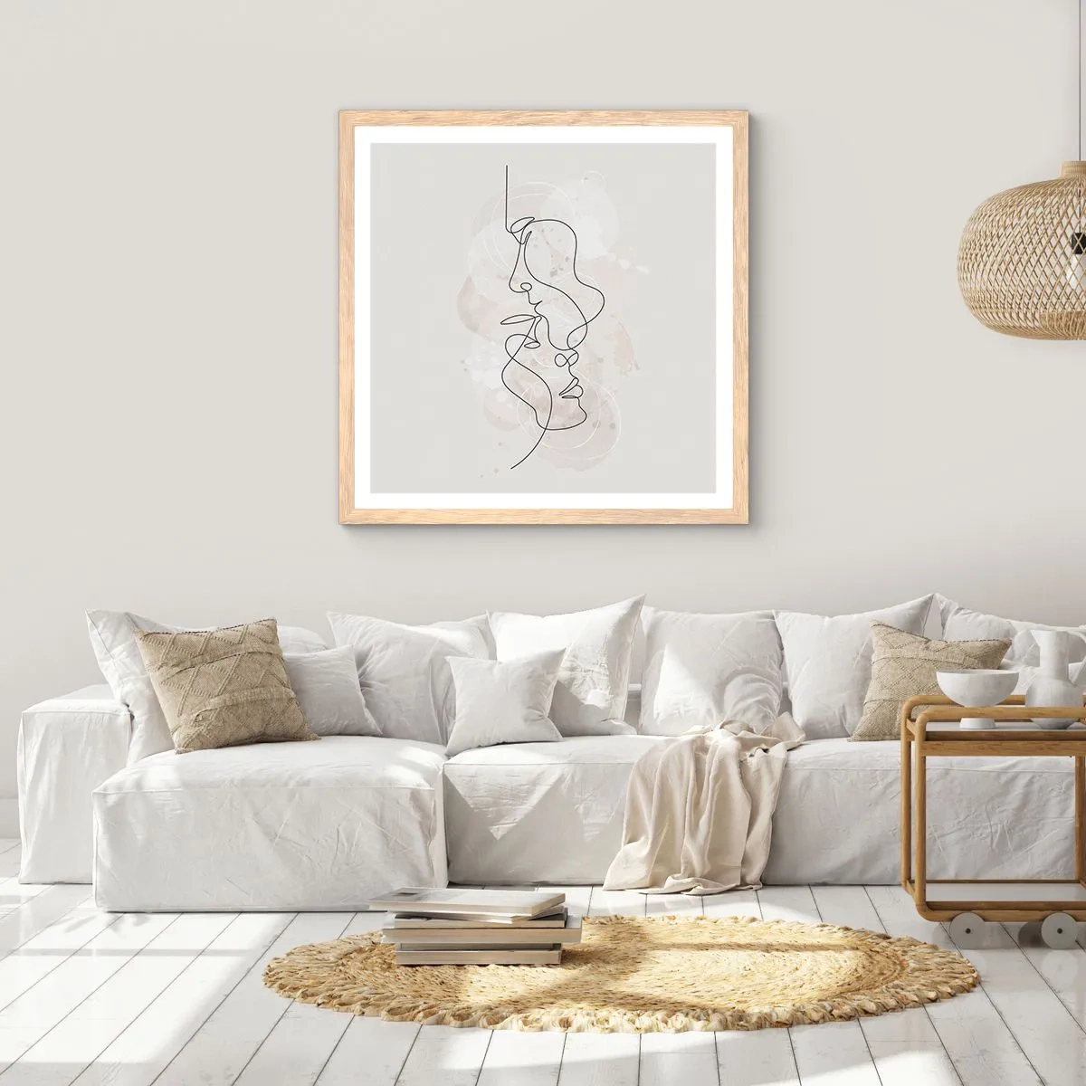 Plakat i ramme af lyst egetræ - Omfavnet i en omfavnelse - 60x60 cm