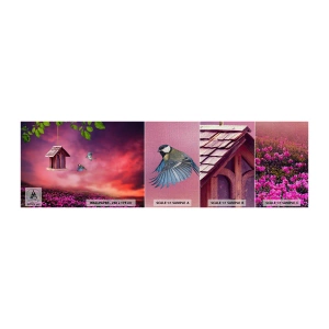Prøve Fototapet Premium Canvas - Invitation til middag - Landskab, Blomster, Fuglehus - 100x30 cm