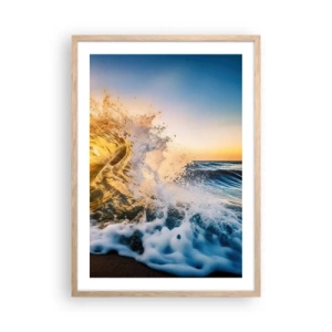 Plakat i ramme af lyst egetræ - Leg på sandet - 50x70 cm