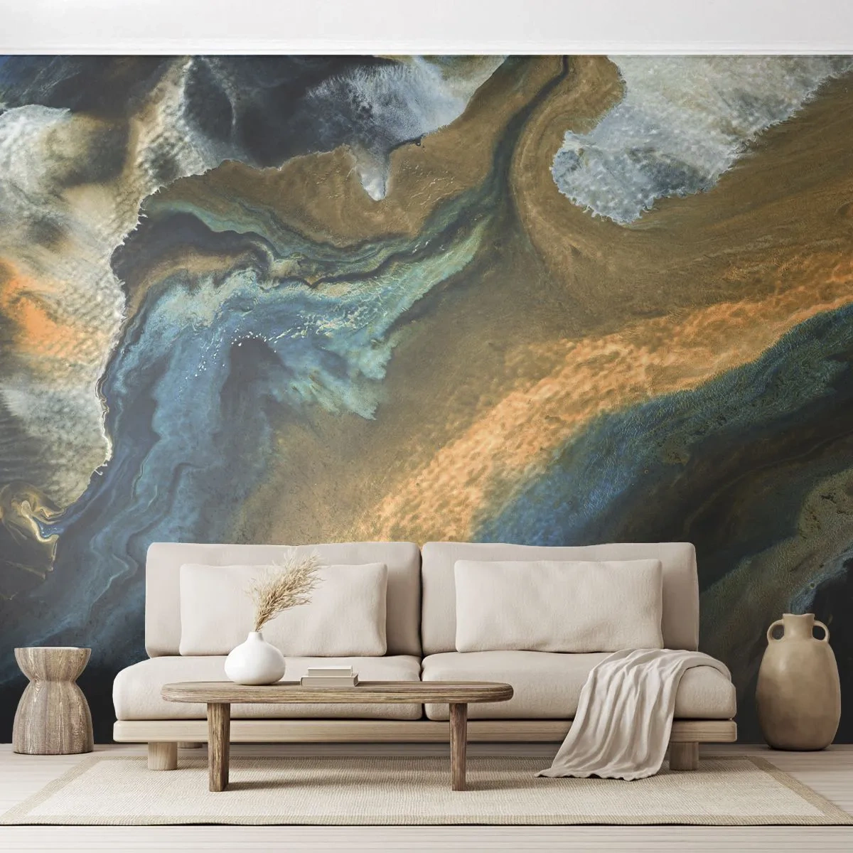 Fototapet Premium Sand - Blå - gul - gensidig indflydelse - Abstraktion, Stykke, Grafik - 100x70 cm