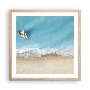 Plakat i ramme af lyst egetræ - På grænsen mellem blå og guld - 50x50 cm