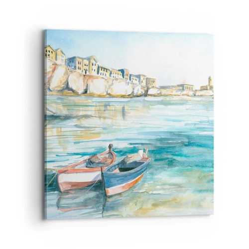 Lærredstryk - Billede på lærred - Landskab i azurblå - 70x70 cm