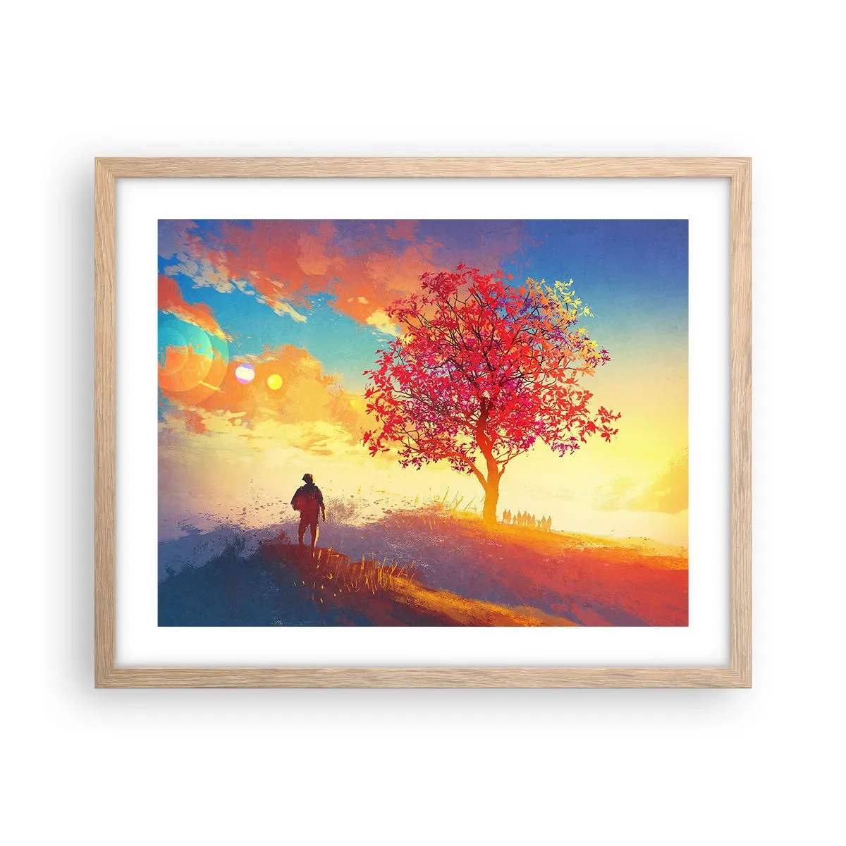 Plakat i ramme af lyst egetræ - Pilgrim på bestemmelsesstedet - 50x40 cm
