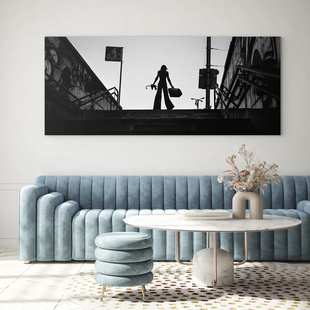Billede på glas - Vandring i byen - 100x40 cm