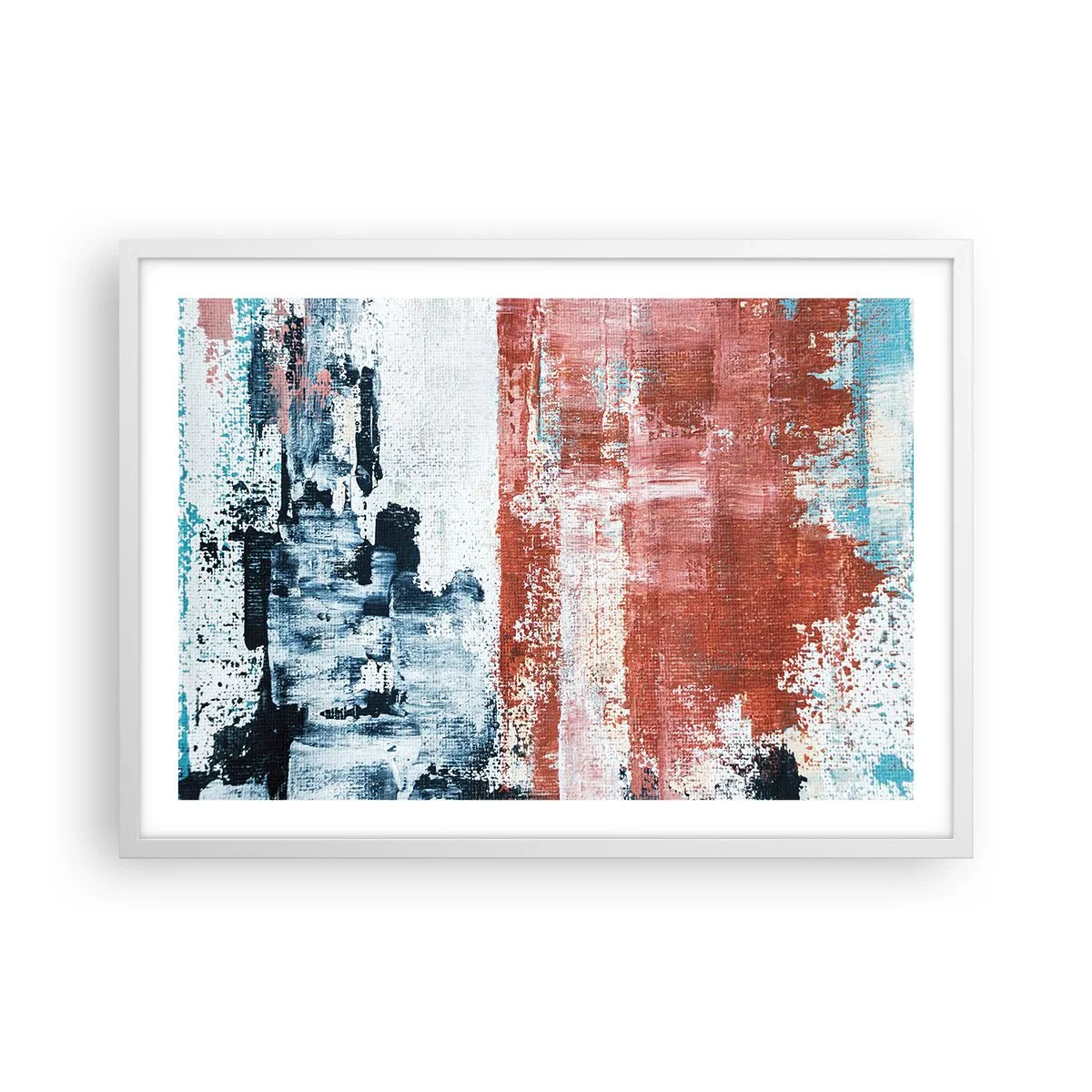 Plakat i hvid ramme - Abstrakt halvt og halvt - 70x50 cm