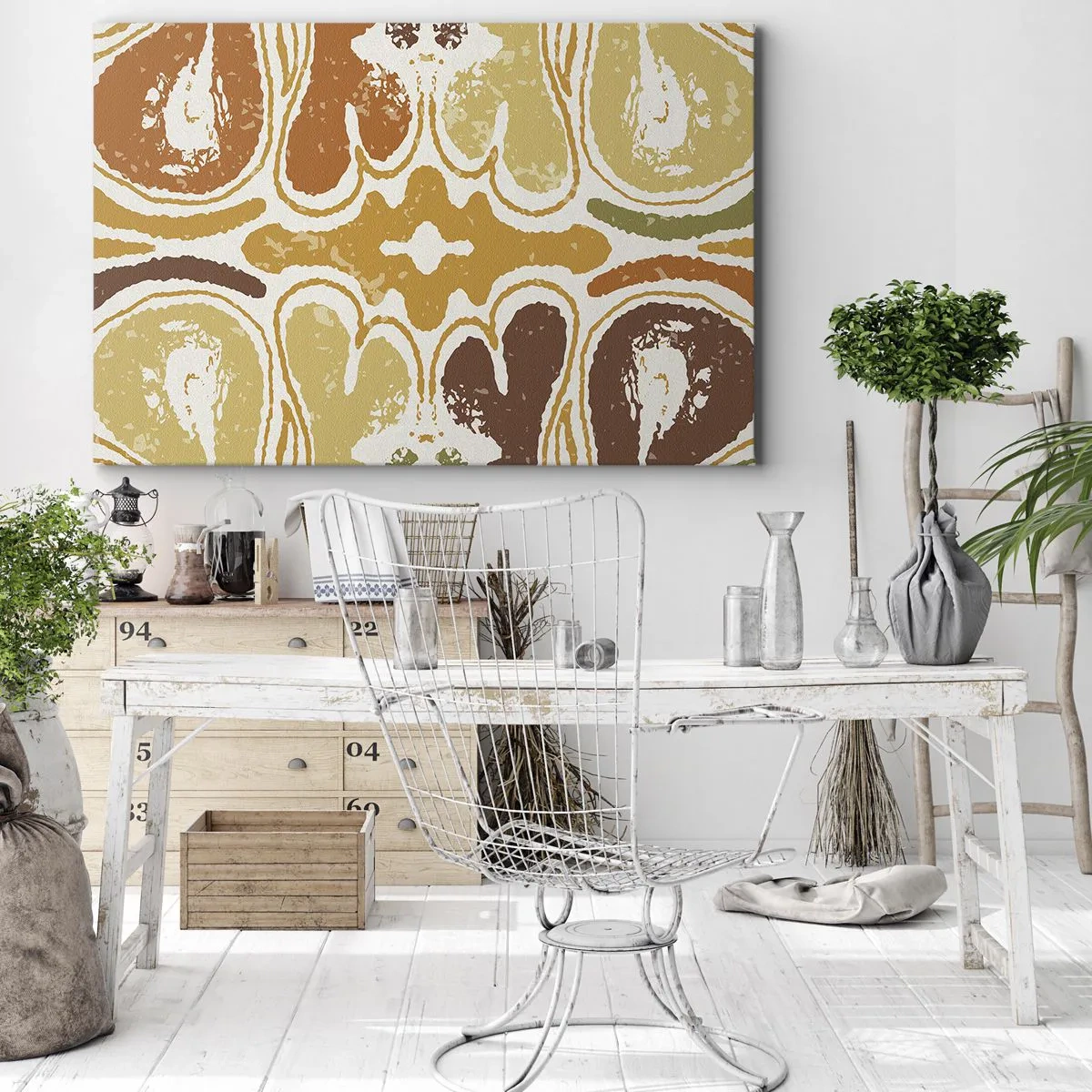 Lærredstryk - Billede på lærred - Varme abstrakte mønstre i gule og brune farver - 70x50cm - Sentimental abstraktion - Moderne vægdekoration til stue og soveværelse ARTTOR