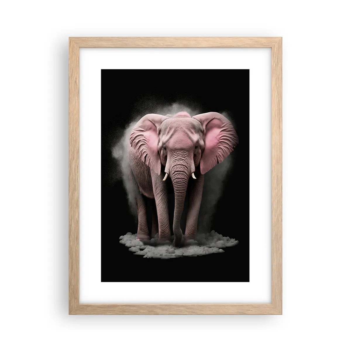 Plakat i ramme af lyst egetræ - Tænk ikke på en lyserød elefant! - 30x40 cm