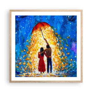 Plakat i ramme af lyst egetræ - Magien ved en regnfuld aften? - 60x60 cm
