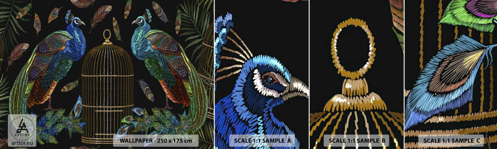 Prøve Fototapet Selvklæbende Deluxe Sticker - I kongelige gevandter - Abstraktion, Påfugl, Påfuglefjer - 100x30 cm