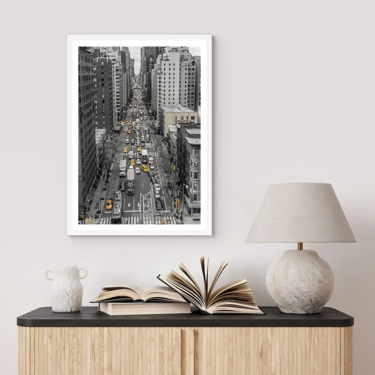 Plakat i hvid ramme - Livet i New York - 50x70 cm