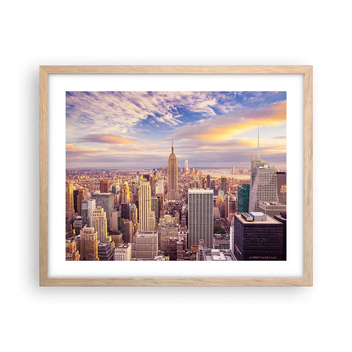 Plakat i ramme af lyst egetræ - Ræk ud efter skyerne selv - 50x40 cm