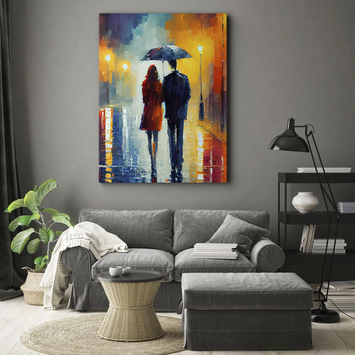 Lærredstryk - Billede på lærred - Sammen - en farverig nat - 50x70 cm
