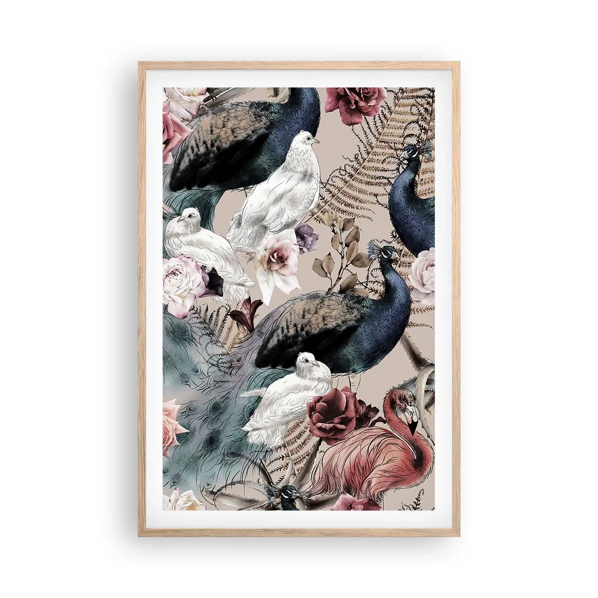 Plakat i ramme af lyst egetræ - I paladsets have - 61x91 cm