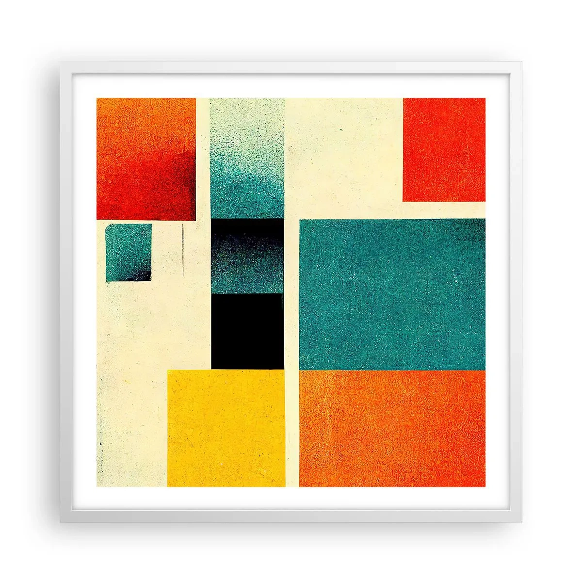 Plakat i hvid ramme - Geometrisk abstraktion - god energi - 60x60 cm