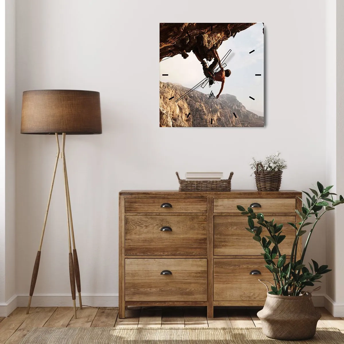 Vægur, Uret - Verden skrumpede ind i en håndfuld på en klippeskrænt - 40x40 cm