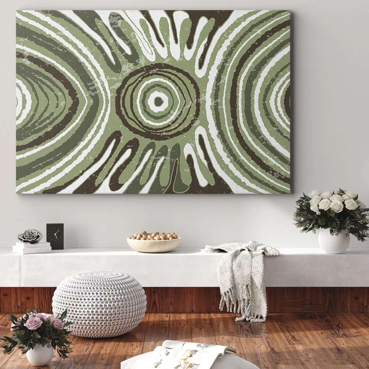 Lærredstryk - Billede på lærred - Abstrakte mønstre i nuancer af grønt og brunt - 70x50cm - Eksplosion af følelser - Moderne vægdekoration til stue og soveværelse ARTTOR