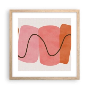 Plakat i ramme af lyst egetræ - Formernes blide bevægelse - 40x40 cm