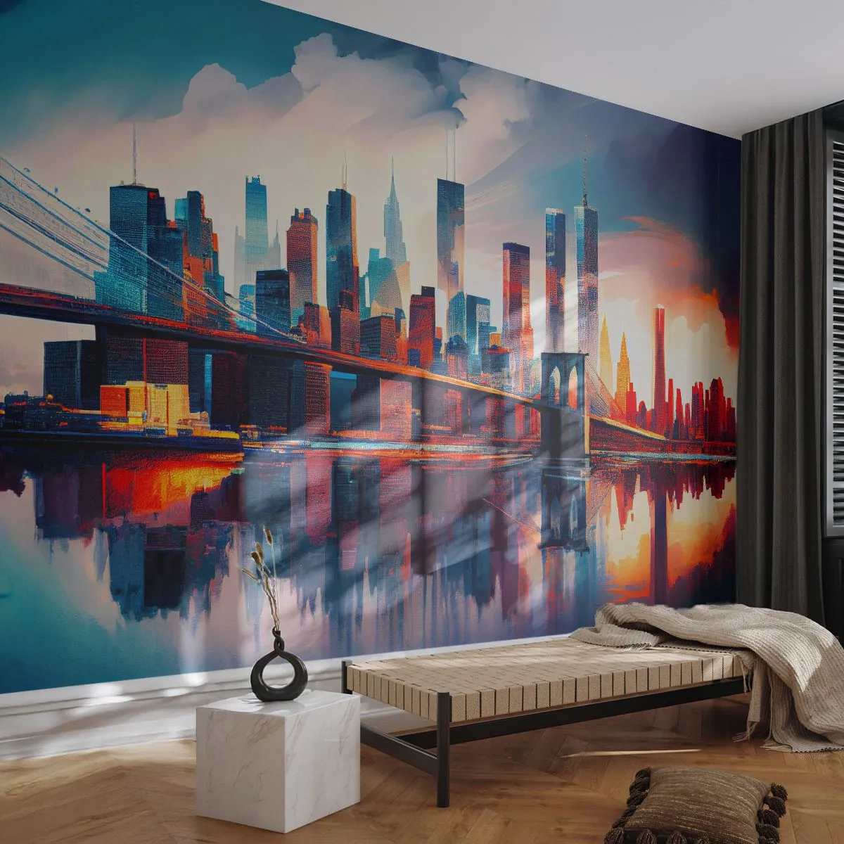 Fototapet Selvklæbende Deluxe Sticker - Fænomenale New York - By, Bro, Arkitektur - 100x70 cm