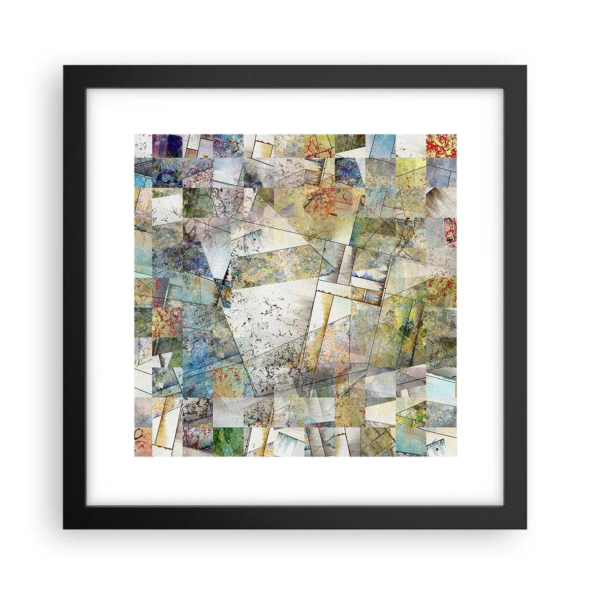 Plakat i sort ramme - Geometrisk ommøblering - 30x30 cm