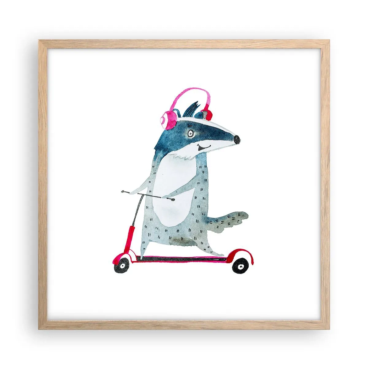 Plakat i ramme af lyst egetræ - Grævlingens glæder - 50x50 cm