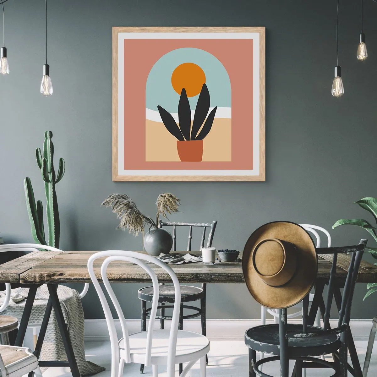 Plakat i ramme af lyst egetræ - Små glæder - 30x30 cm