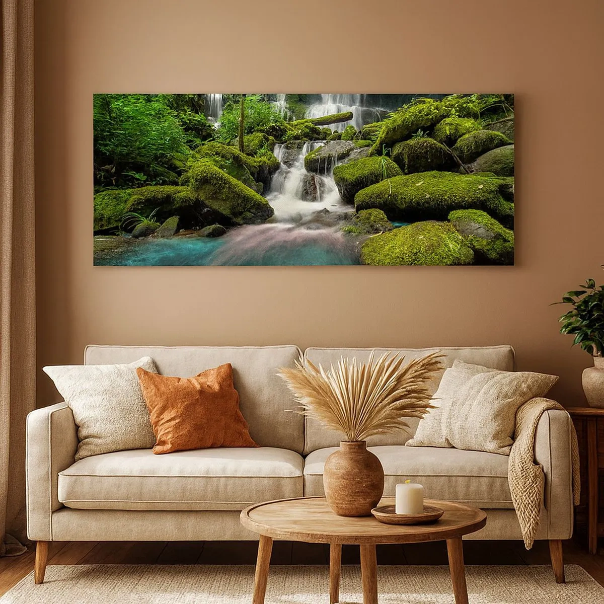 Lærredstryk - Billede på lærred - Turkis, safirer og flydende sølv - 100x40 cm