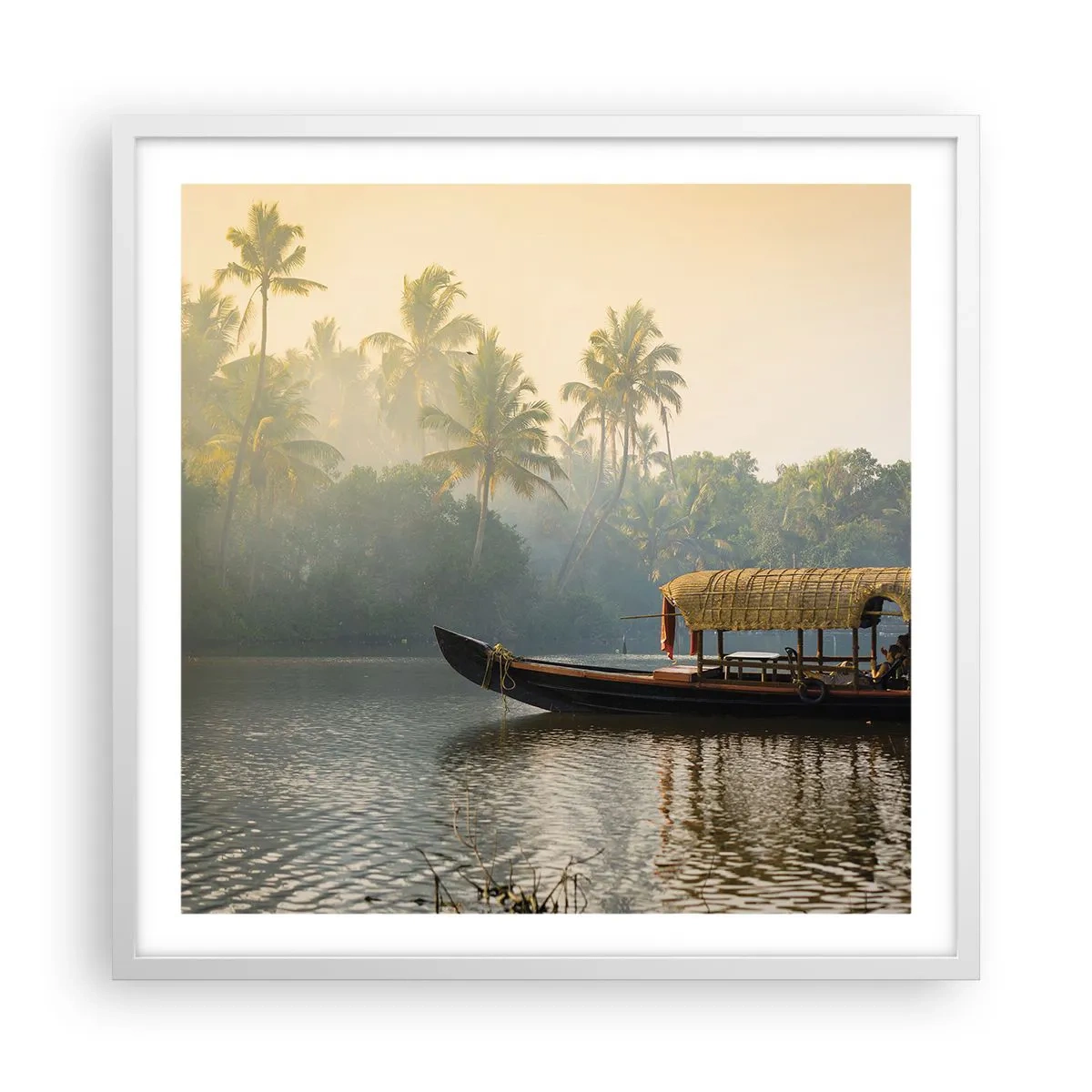 Plakat i hvid ramme - Hus ved floden - 60x60 cm