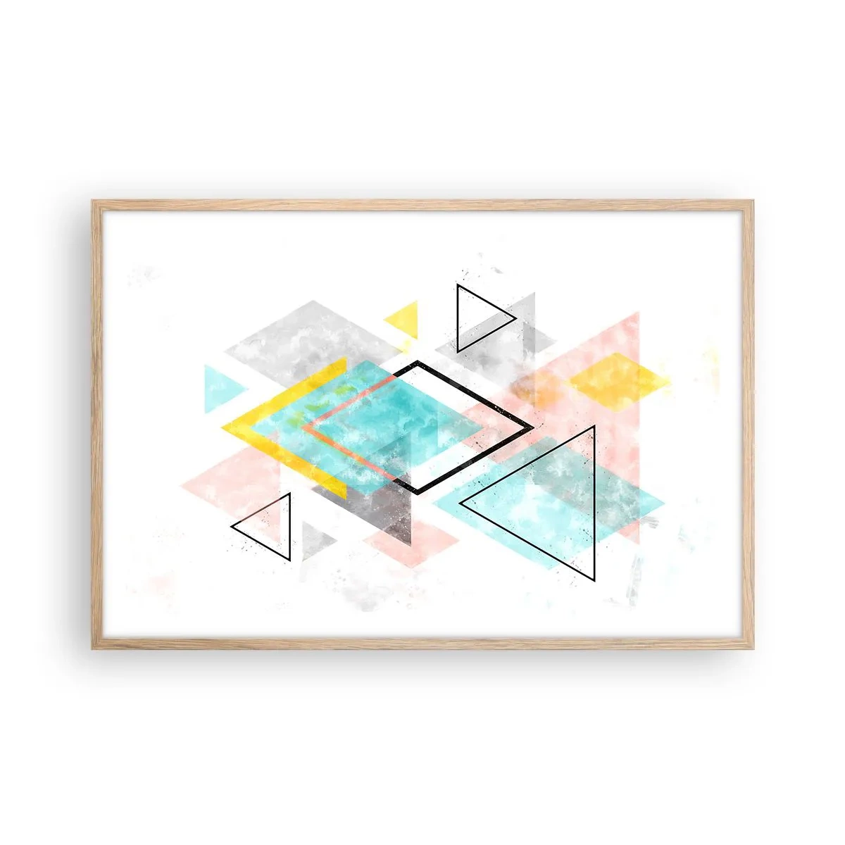 Plakat i ramme af lyst egetræ - Geometrisk leg - 91x61 cm