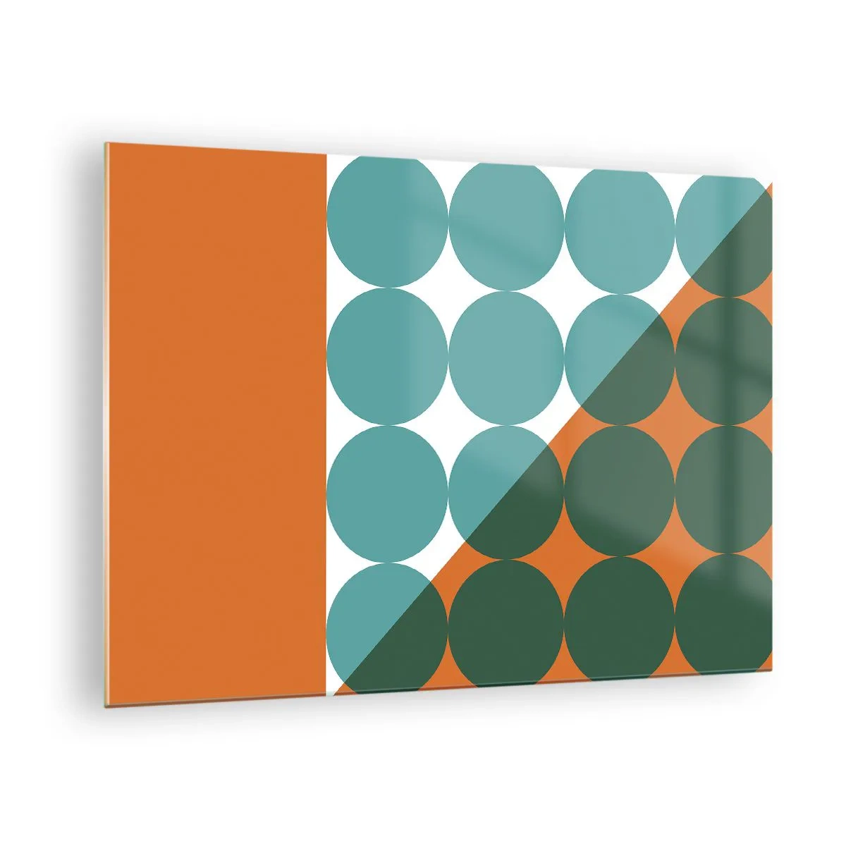 Billede på glas - Abstrakt geometrisk komposition med cirkler og en trekant - 70x50cm - Op og over - Moderne vægdekoration til stue og soveværelse ARTTOR
