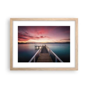 Plakat i ramme af lyst egetræ - Aftenens blide flamme - 40x30 cm