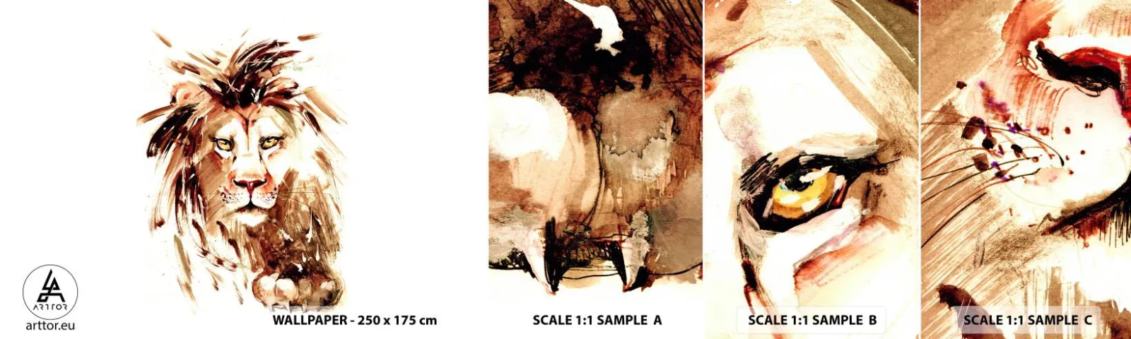 Prøve Fototapet Selvklæbende Deluxe Sticker - Styrke og værdighed - Dyr, Løve, Abstraktion - 100x30 cm