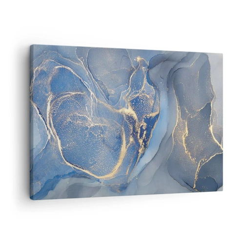Lærredstryk - Billede på lærred - Abstrakte blå mønstre med guld accenter - 70x50cm - Guldstøv - Moderne vægdekoration til stue og soveværelse ARTTOR