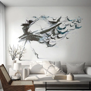 Fototapet Standard Eco - Abstrakt danser i sort med fugle i bevægelse - 100x70cm - Musikkens magi sætter dig fri - Moderne vægdekoration til stue og soveværelse ARTTOR