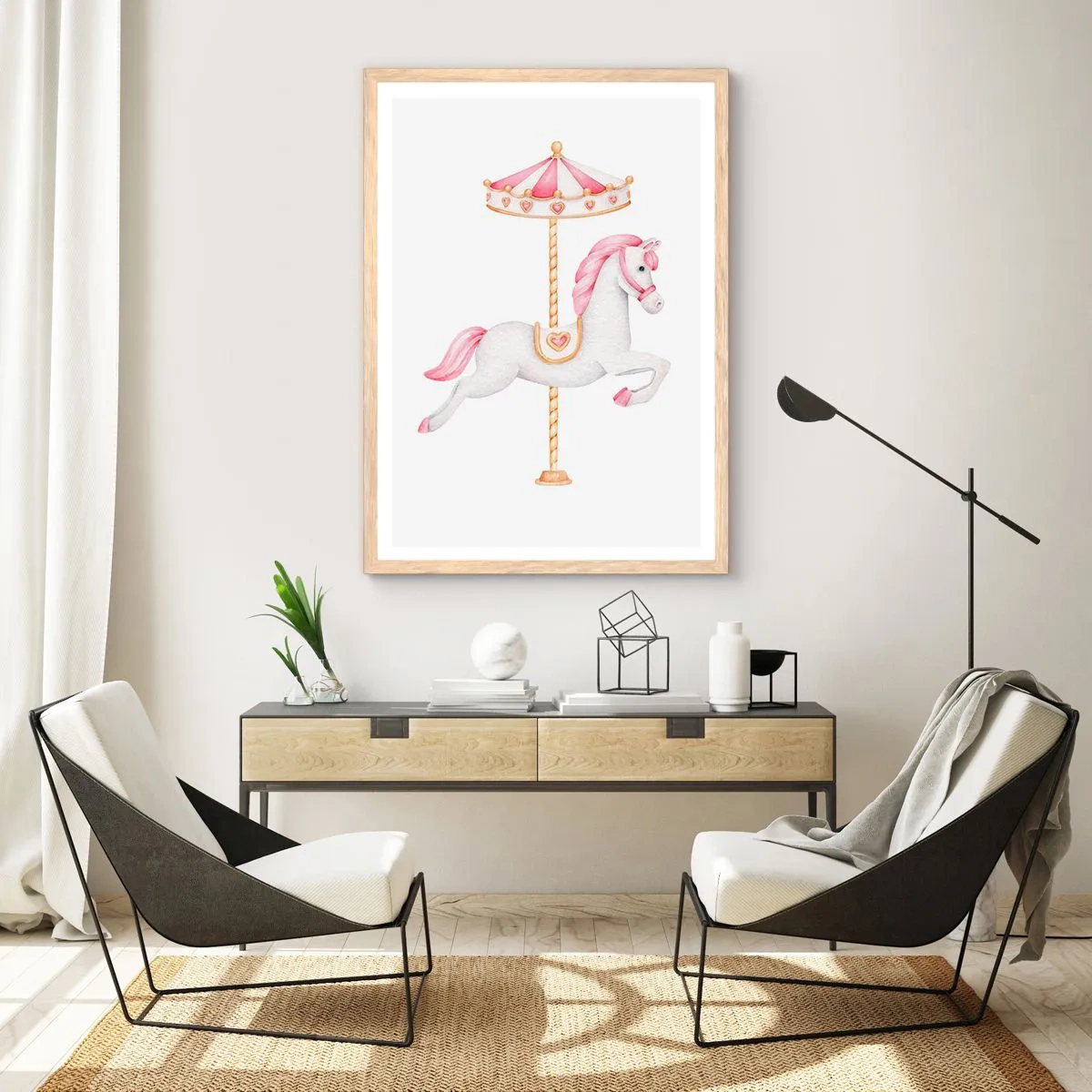 Plakat i ramme af lyst egetræ - Han satte af sted med en hov - 40x50 cm