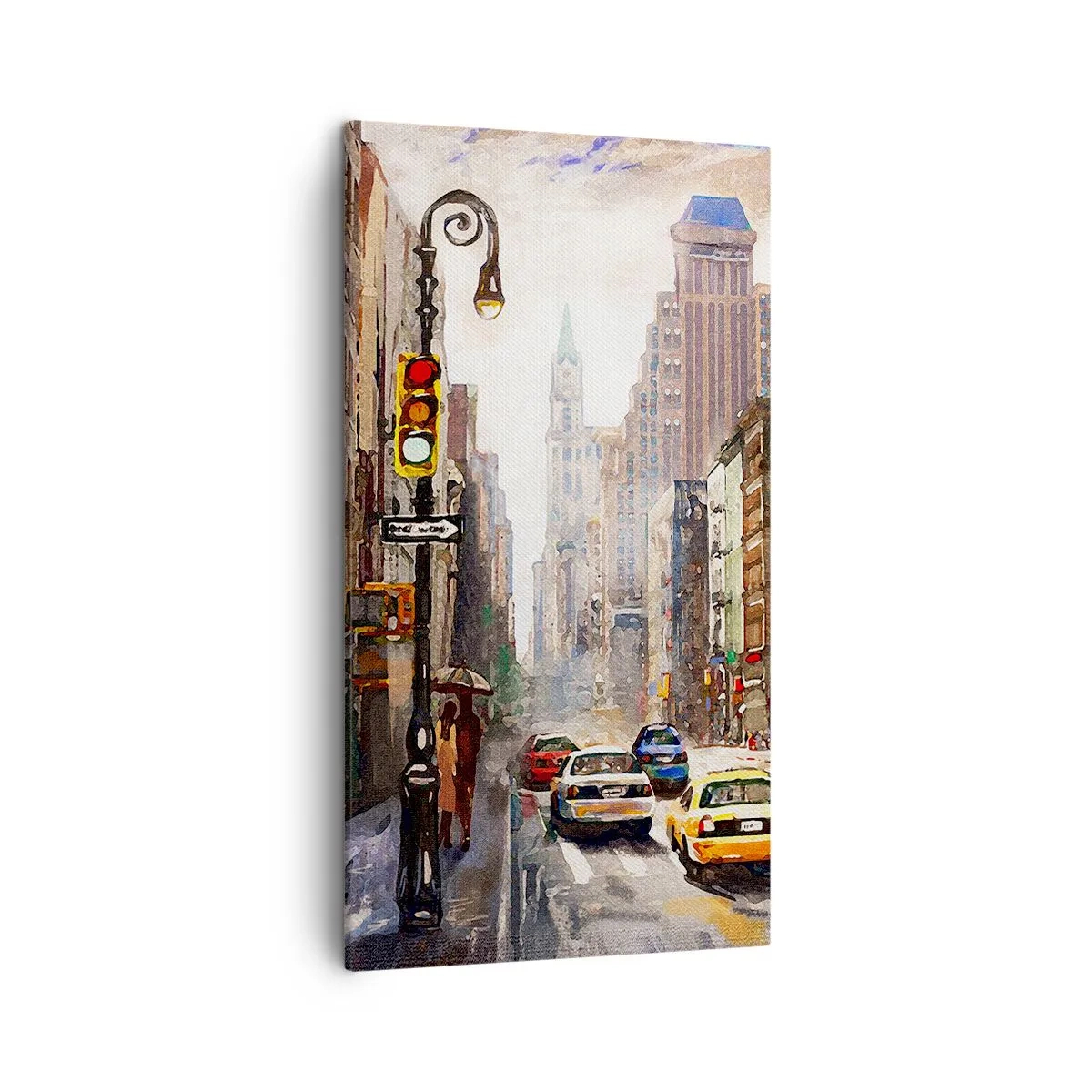 Lærredstryk - Billede på lærred - New York - også farverig i regnvejr - 45x80 cm