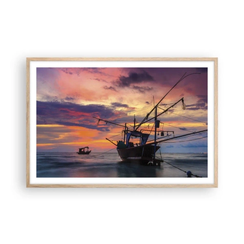 Plakat i ramme af lyst egetræ - En eksotisk aften - 91x61 cm