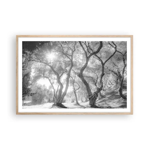 Plakat i ramme af lyst egetræ - I en olivenlund - 91x61 cm